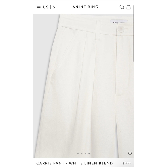 ANINE BING Carrie Pant, Size 6 (28in waist) White Linen Blend - Picture 4 of 8